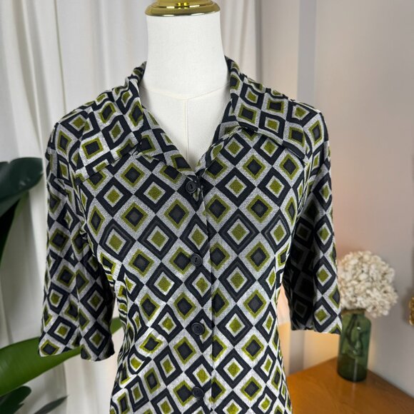 Vintage Geometric 70s Style Button-Up Semi Sheer Blouse sz L/XL - Picture 4 of 9